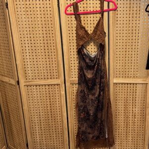 NWOT  Free People Brown Lace Overlay Dress